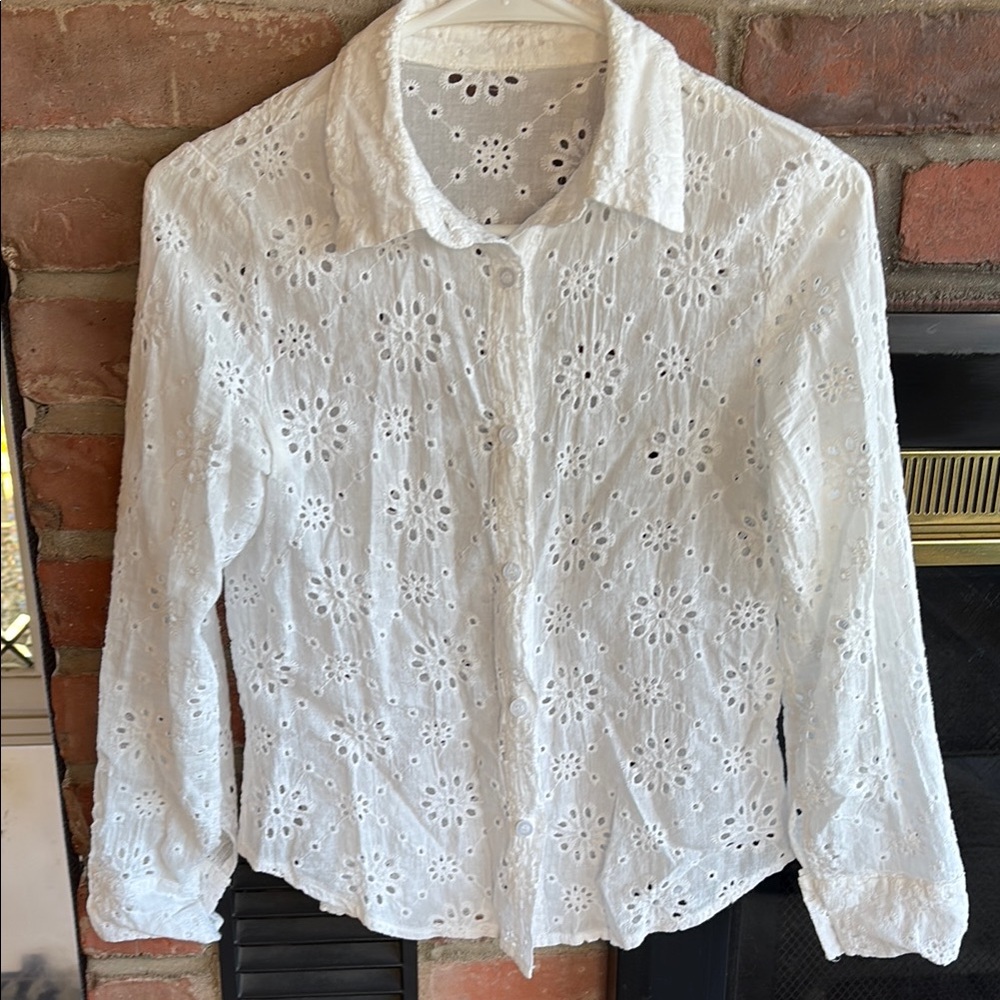 White Eyelet Button-Up Blouse